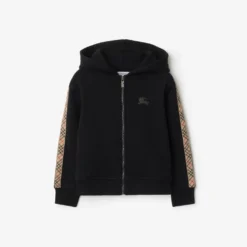 Check Trim Cotton Zip Hoodie