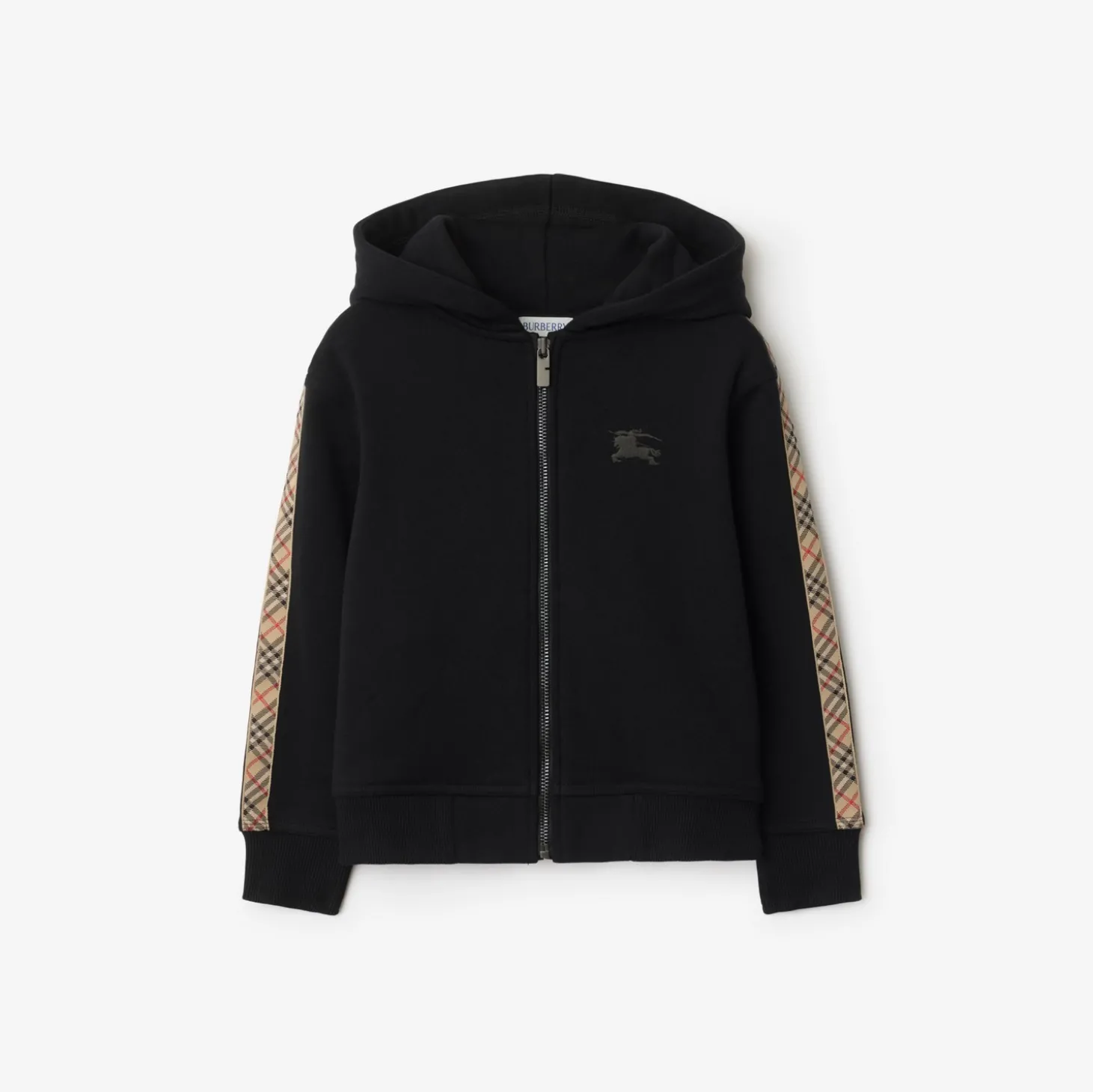 Check Trim Cotton Zip Hoodie