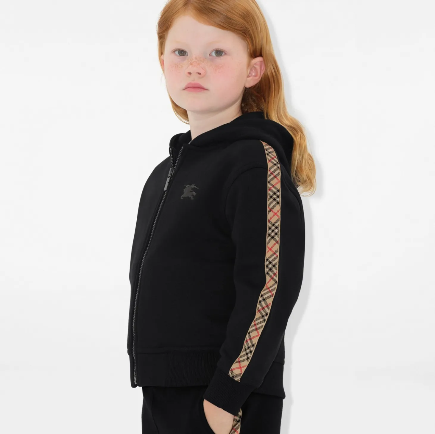Check Trim Cotton Zip Hoodie