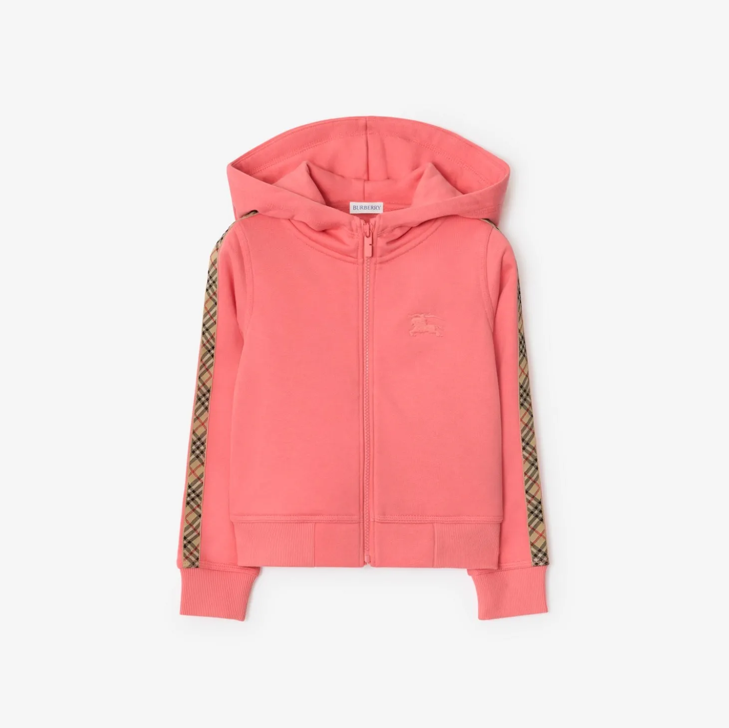 Check Trim Cotton Zip Hoodie