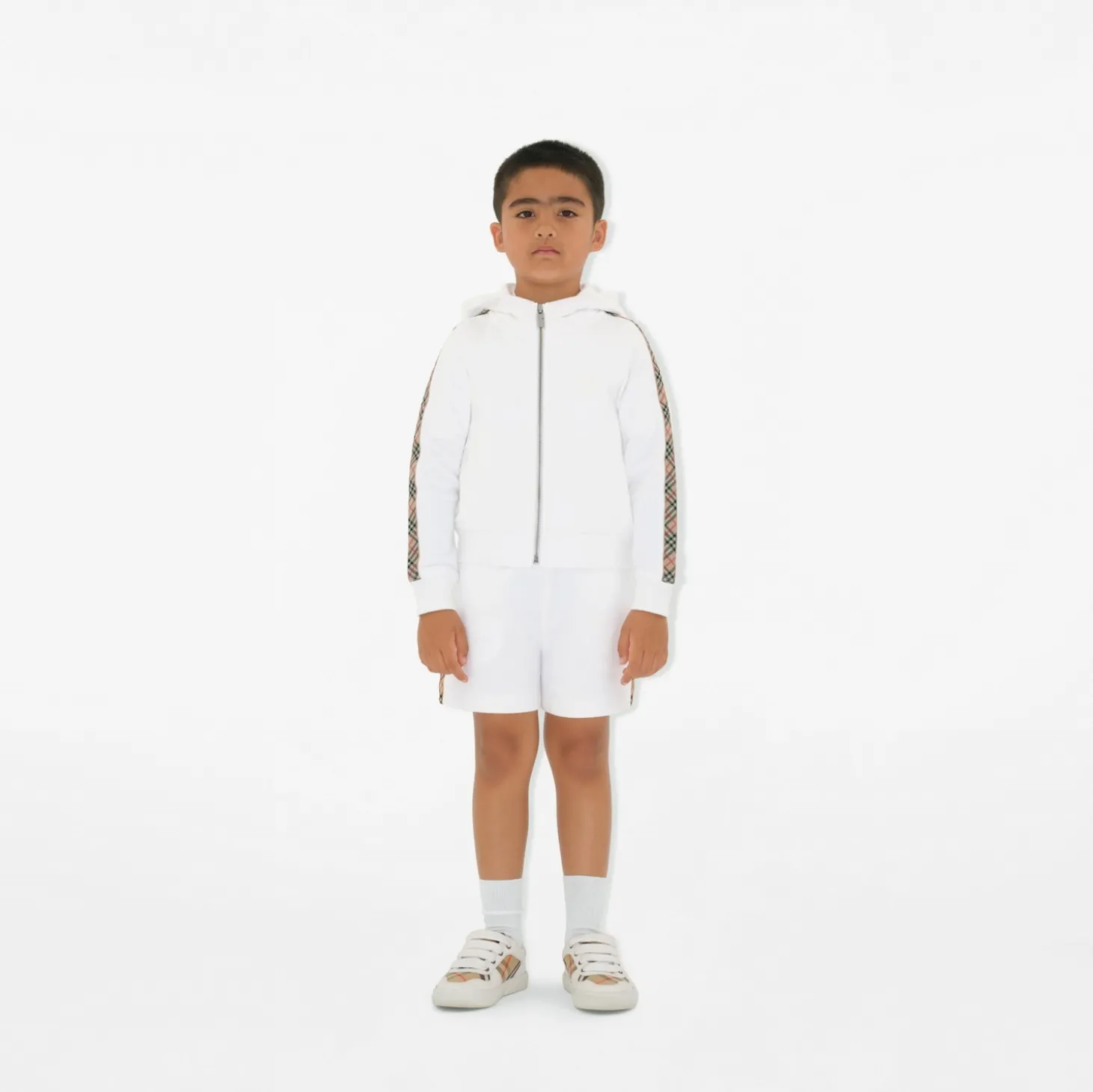 Check Trim Cotton Zip Hoodie