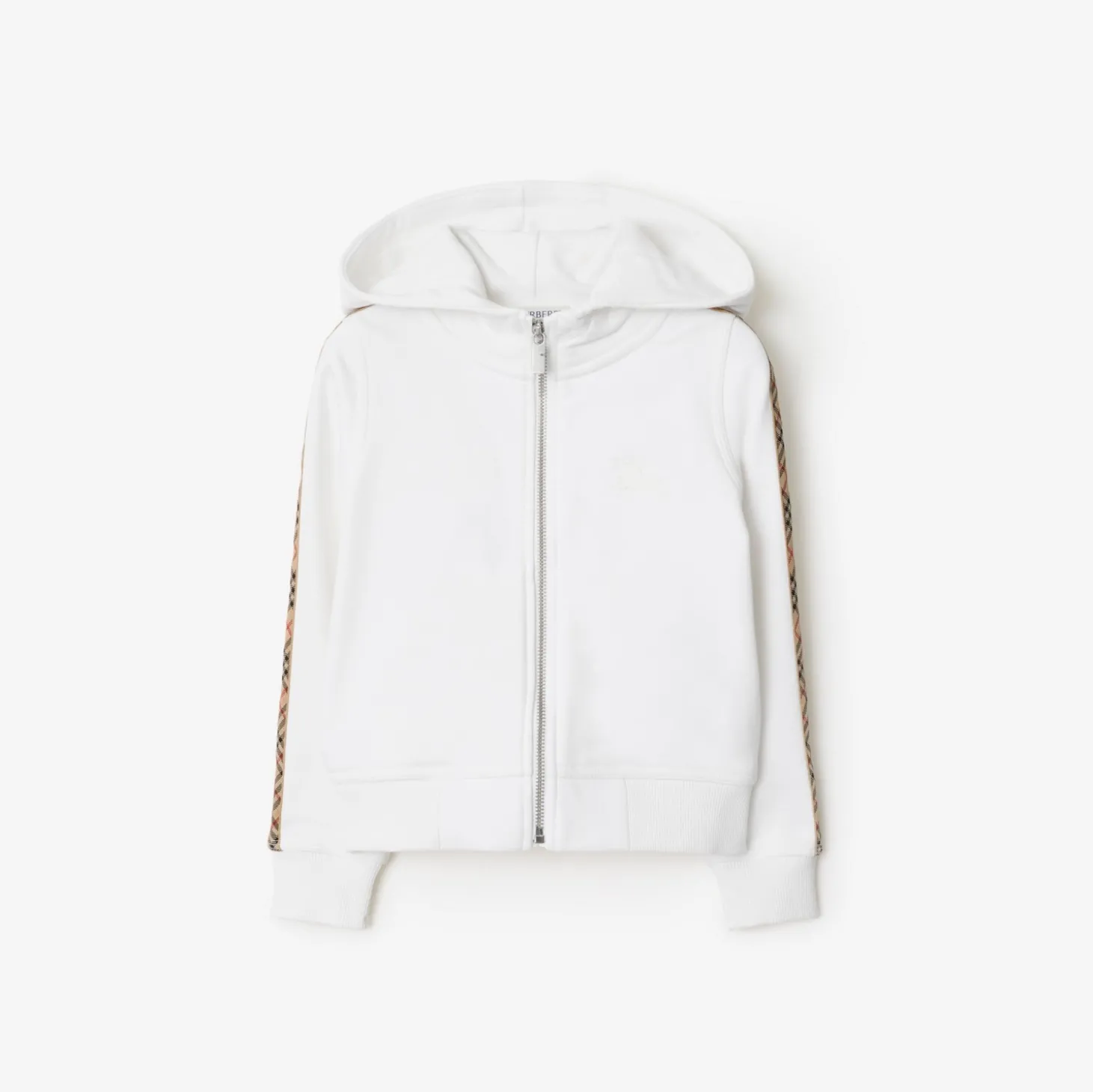 Check Trim Cotton Zip Hoodie