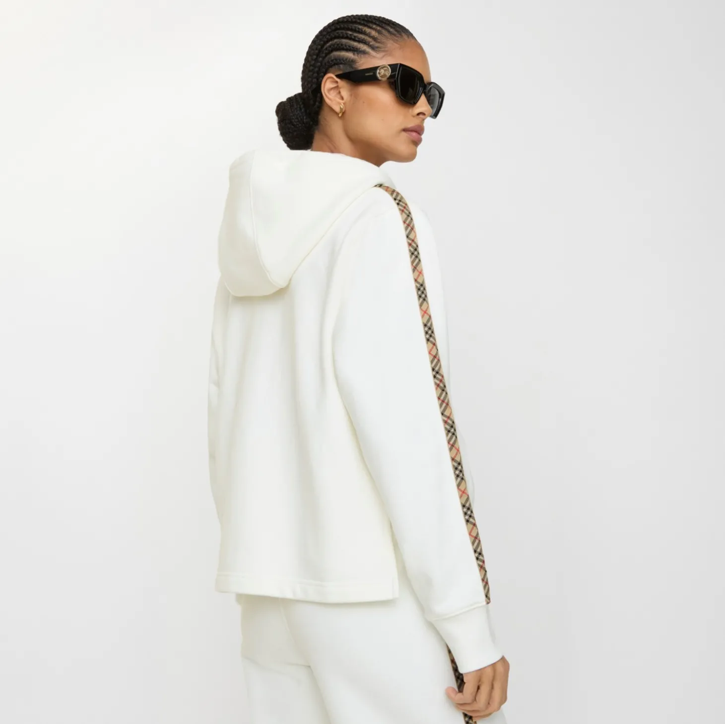 Check Trim Cotton Zip Hoodie