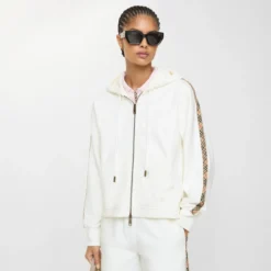 Check Trim Cotton Zip Hoodie