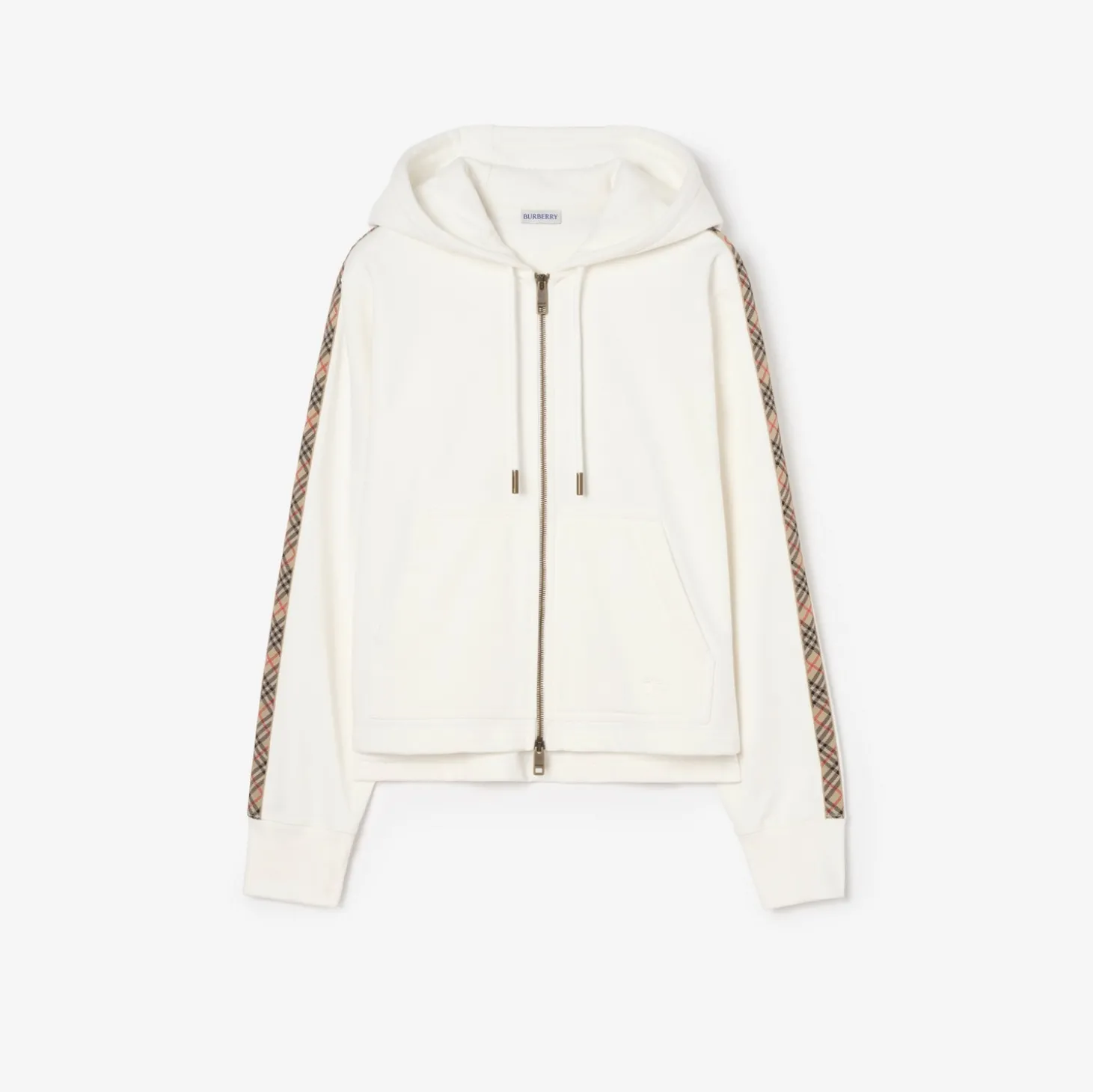 Check Trim Cotton Zip Hoodie