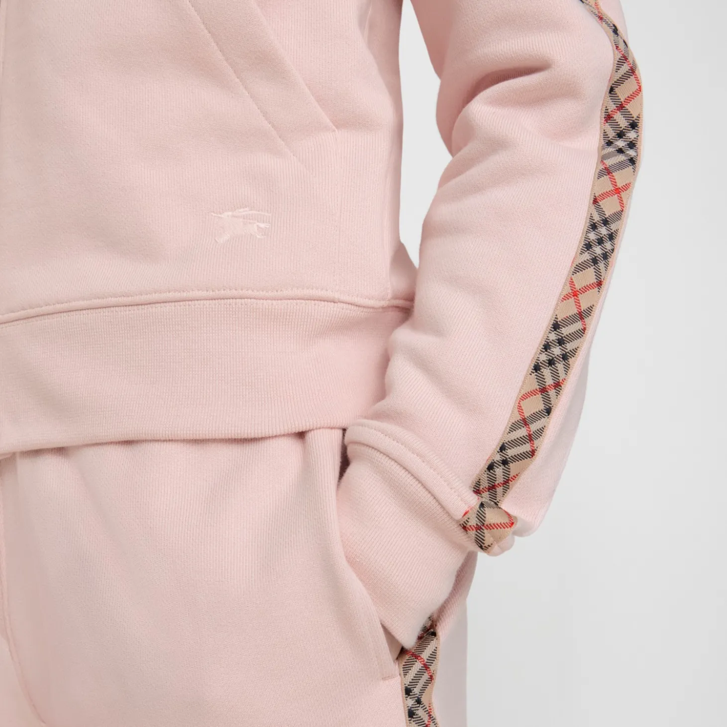 Check Trim Cotton Zip Hoodie