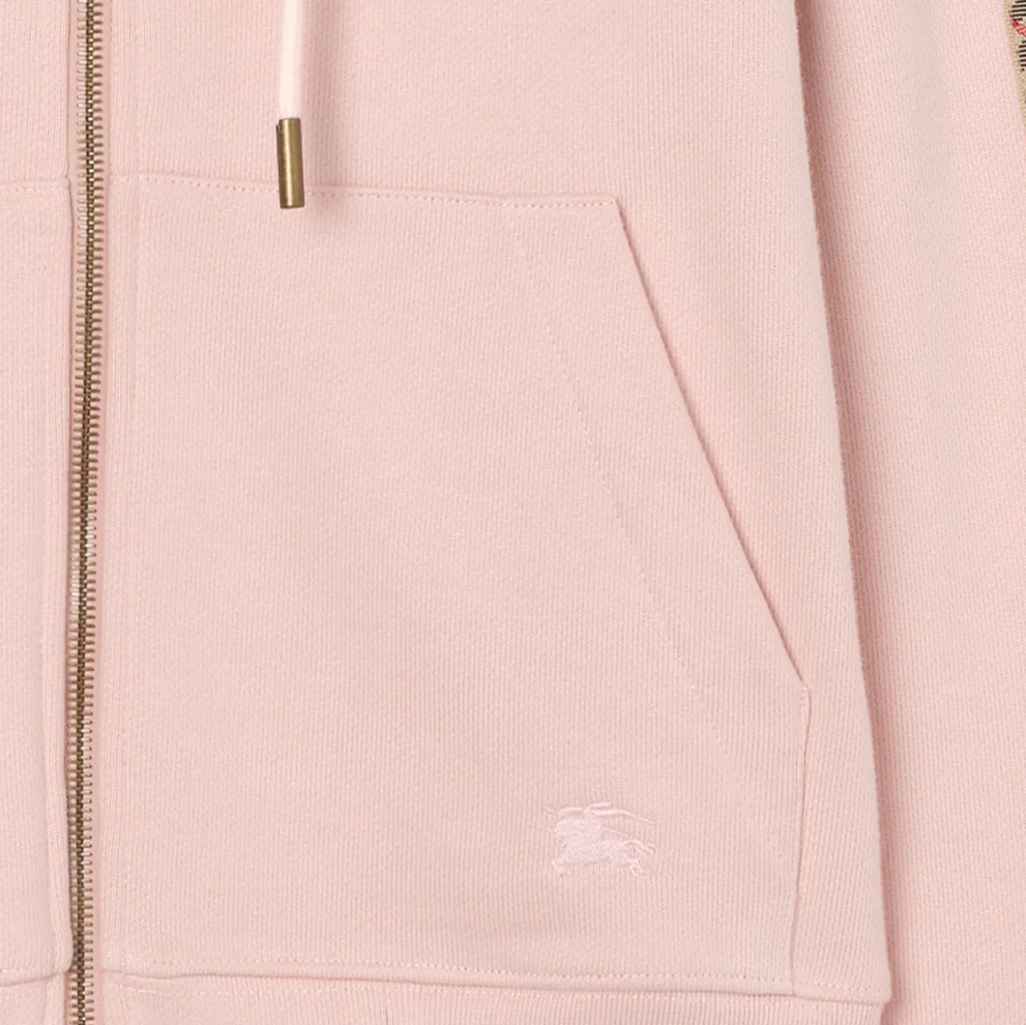 Check Trim Cotton Zip Hoodie