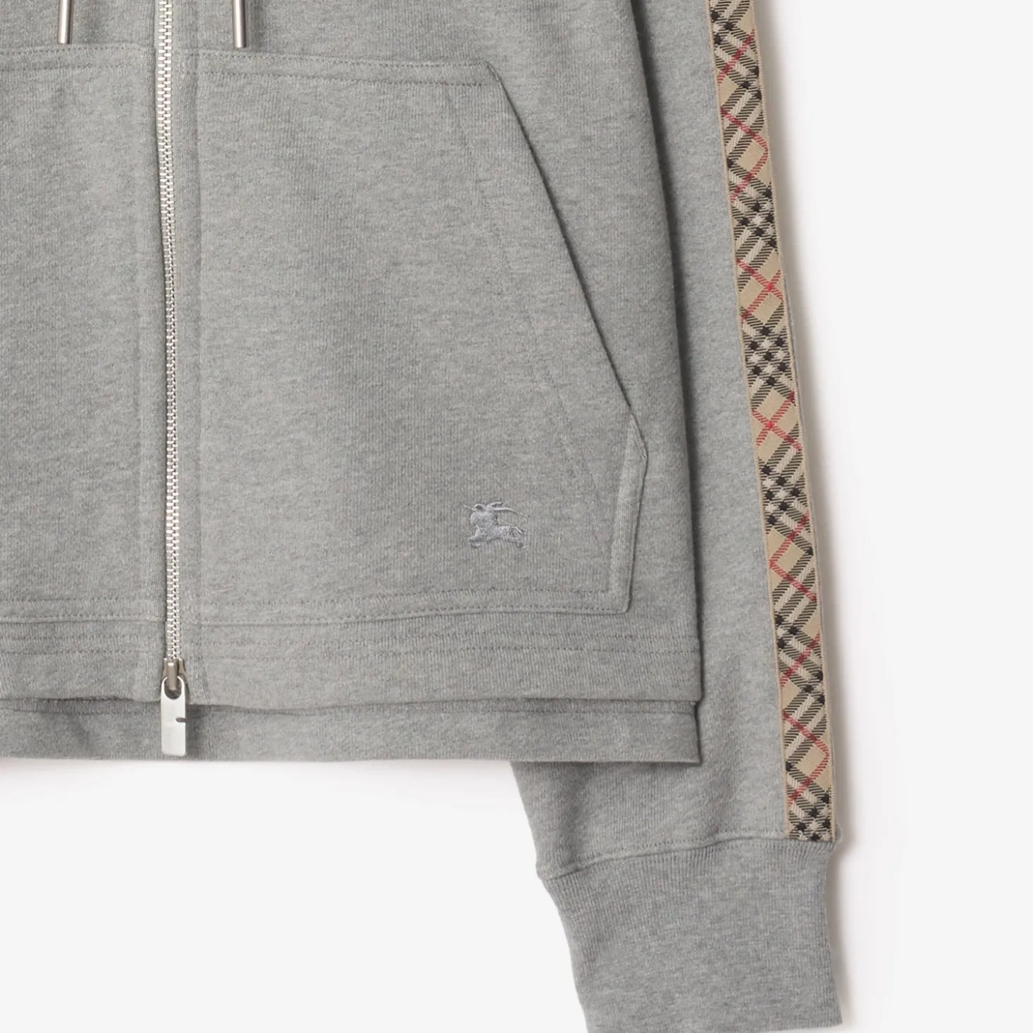 Check Trim Cotton Zip Hoodie