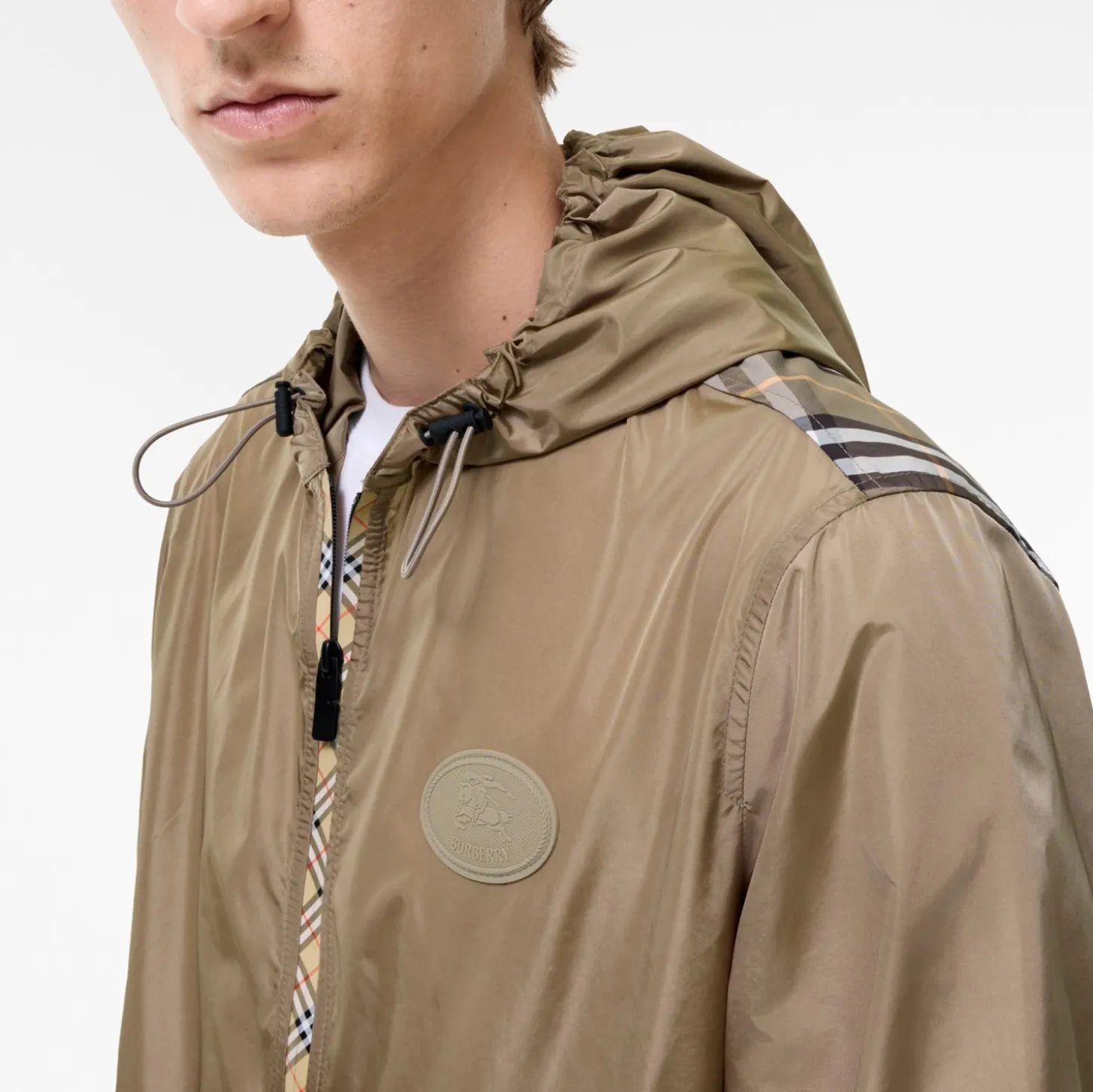 Check Trim Nylon Newport Hooded Jacket