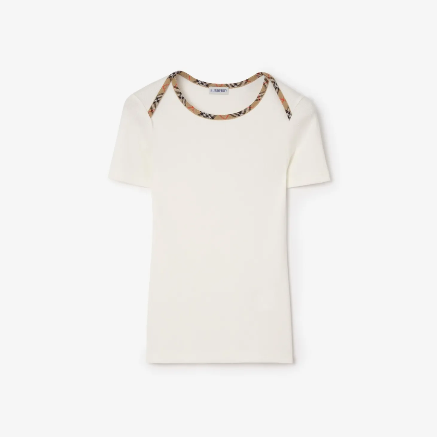 Check Trim Stretch Cotton T-shirt