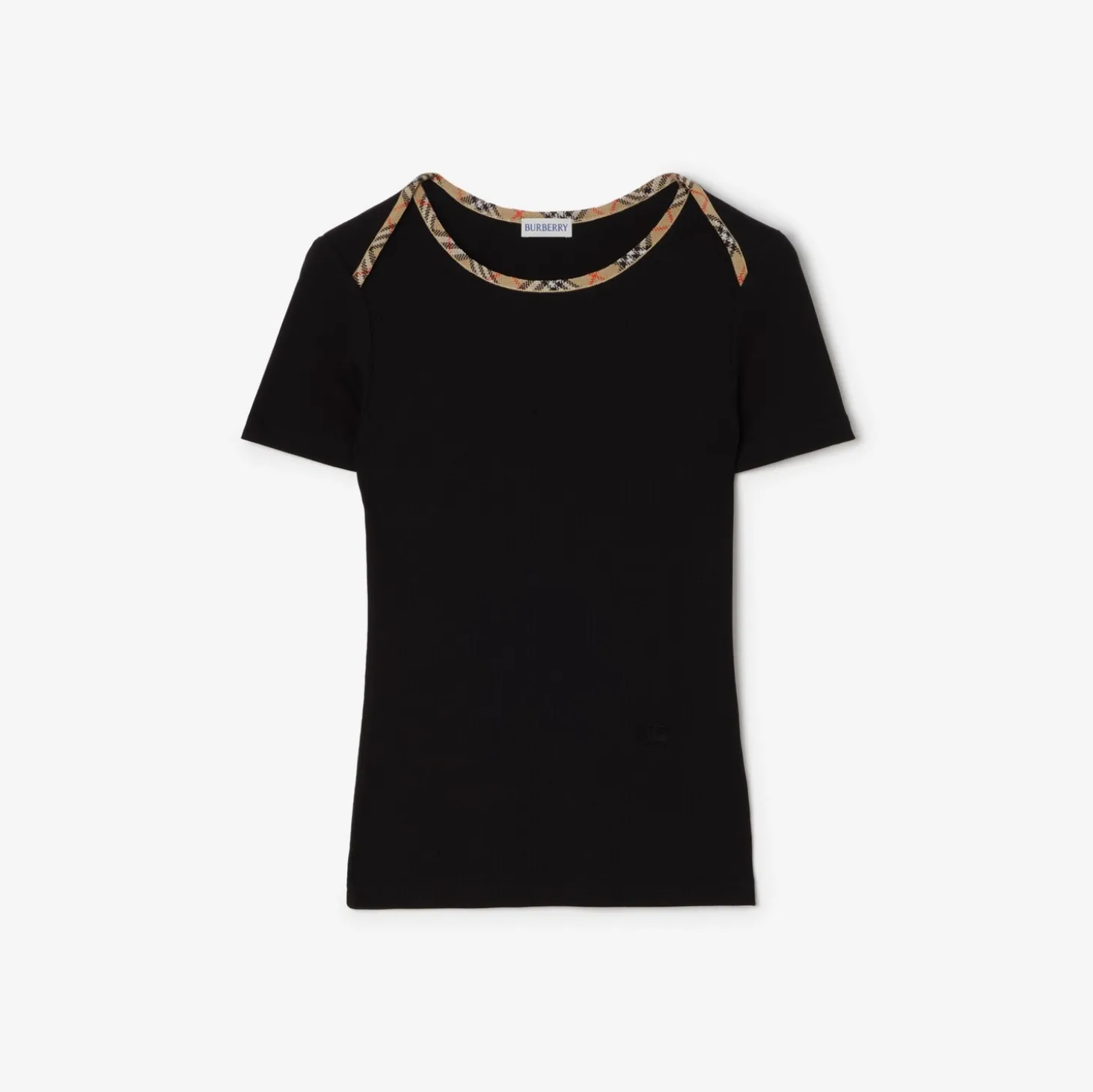 Check Trim Stretch Cotton T-shirt