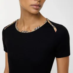 Check Trim Stretch Cotton T-shirt