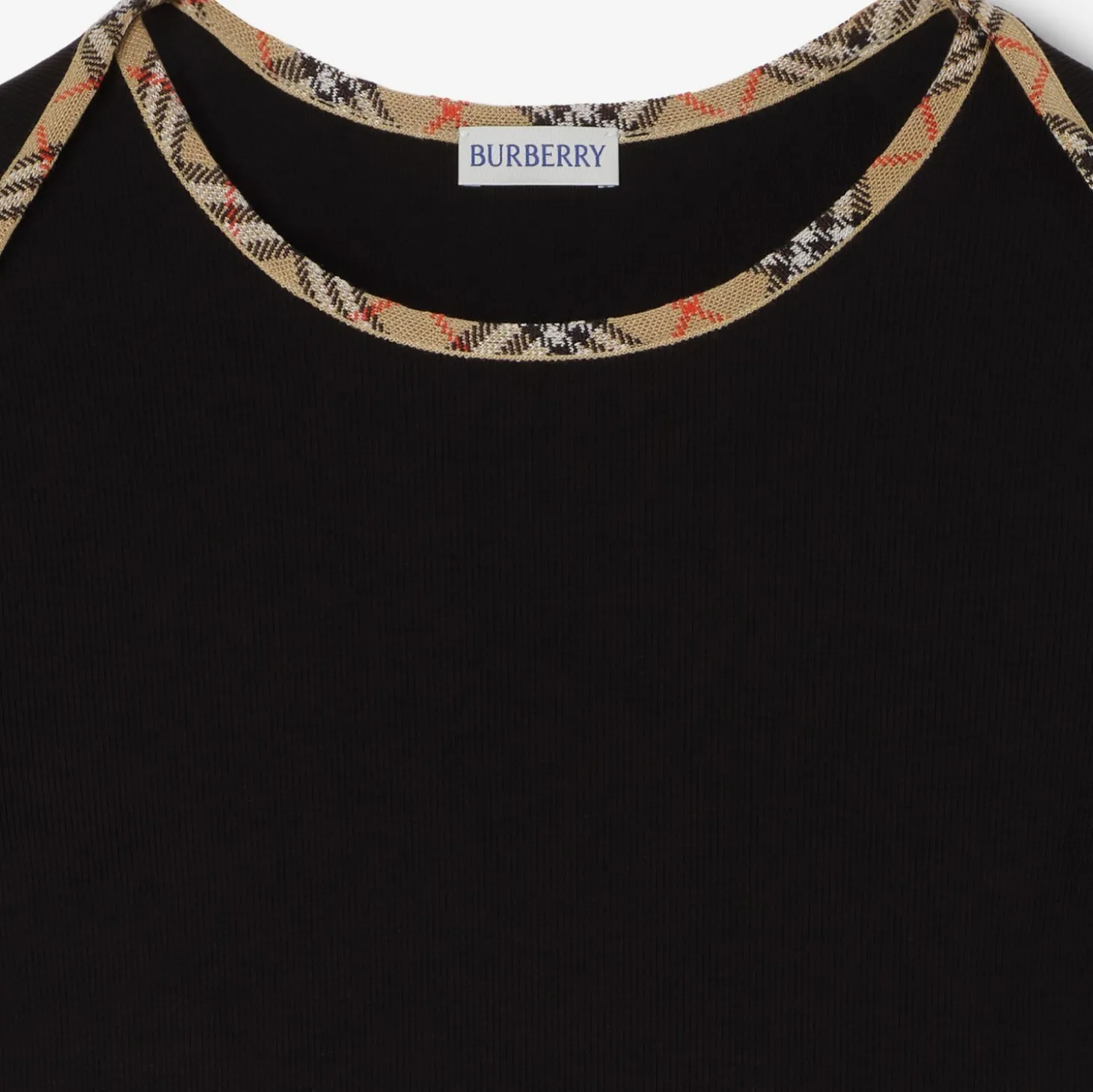 Check Trim Stretch Cotton T-shirt