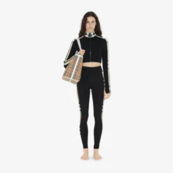 Check Trim Stretch Jersey Leggings