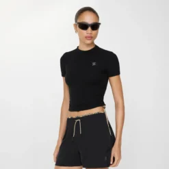 Check Trim Stretch Modal Cashmere T-shirt