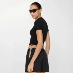Check Trim Stretch Modal Cashmere T-shirt