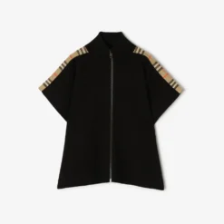 Check Trim Wool Cape