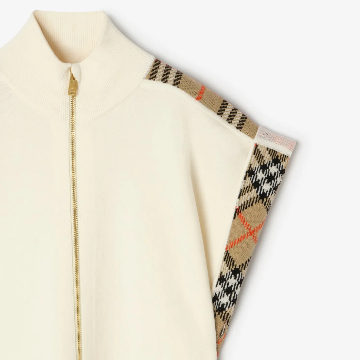 Check Trim Wool Cape