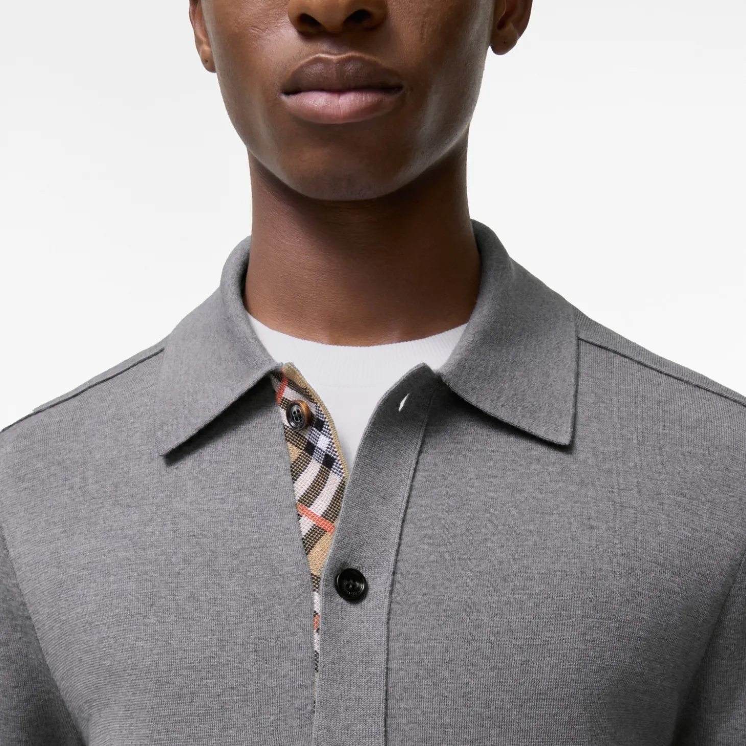Check Trim Wool Cardigan