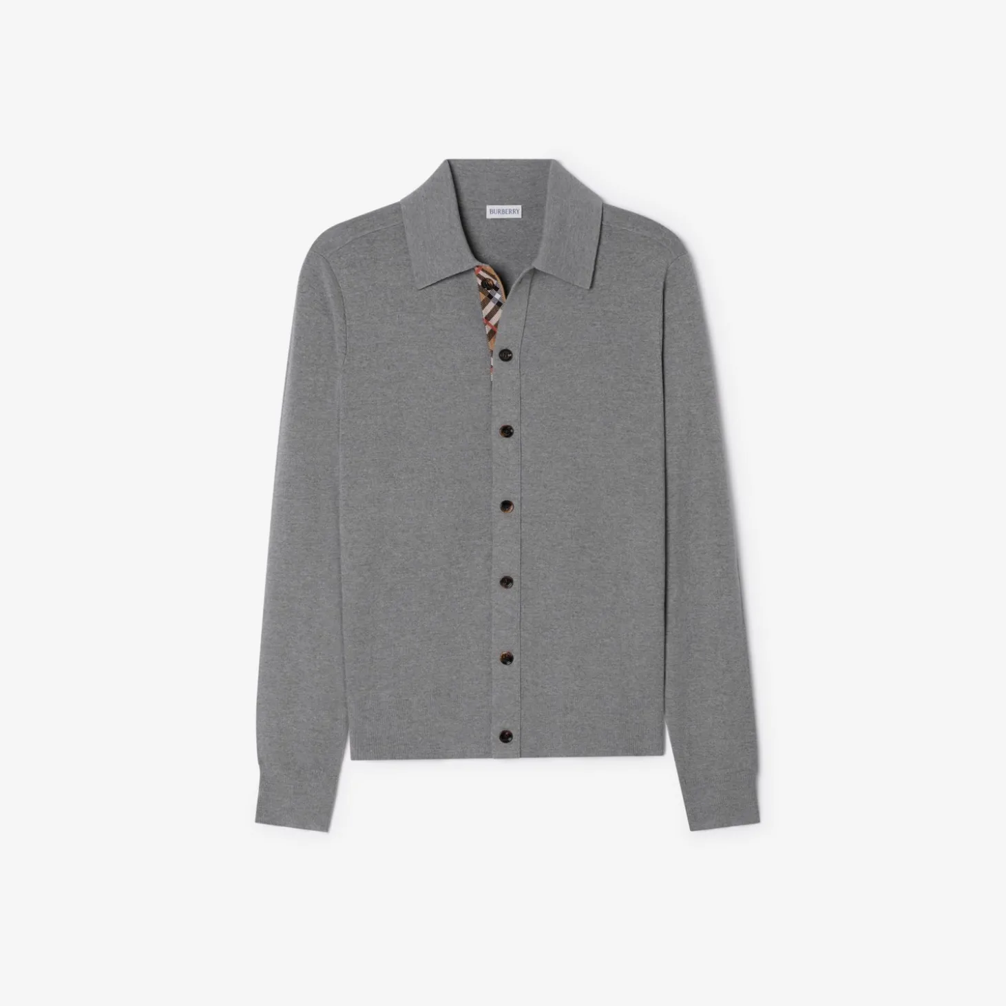 Check Trim Wool Cardigan