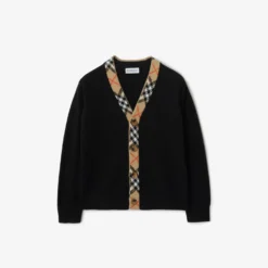 Check Trim Wool Cardigan