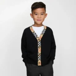 Check Trim Wool Cardigan