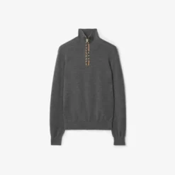 Check Trim Wool Half-zip Sweater