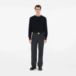 Check Trim Wool Sweater