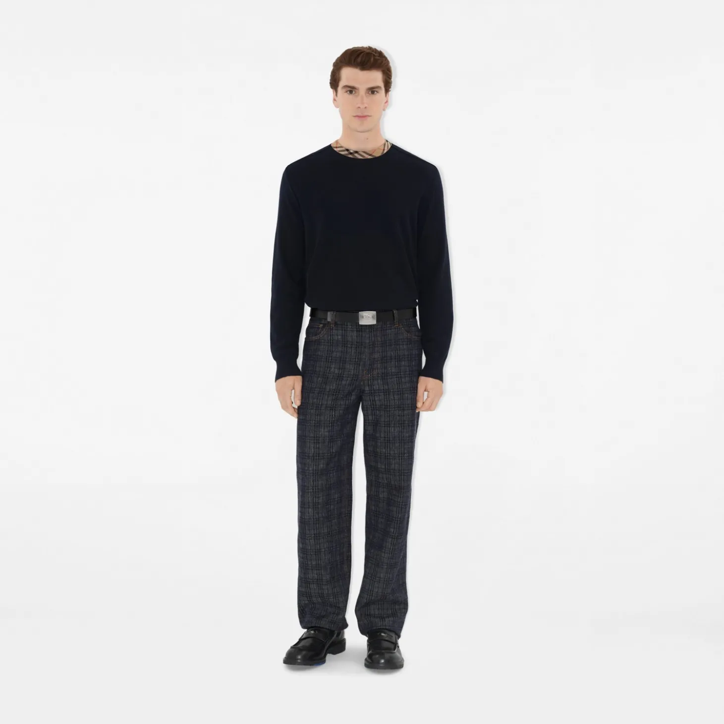 Check Trim Wool Sweater
