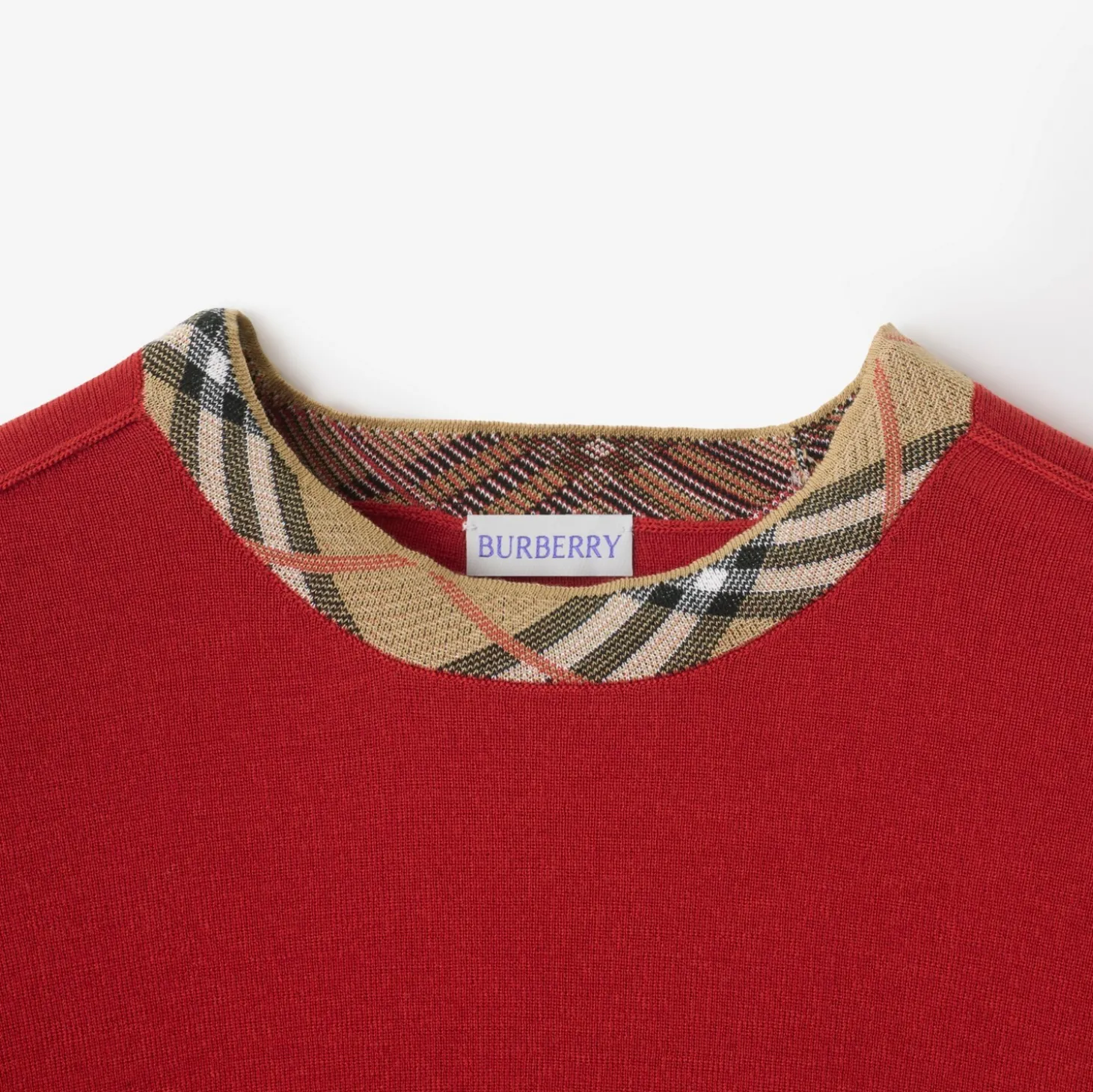 Check Trim Wool Sweater