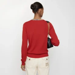 Check Trim Wool Sweater