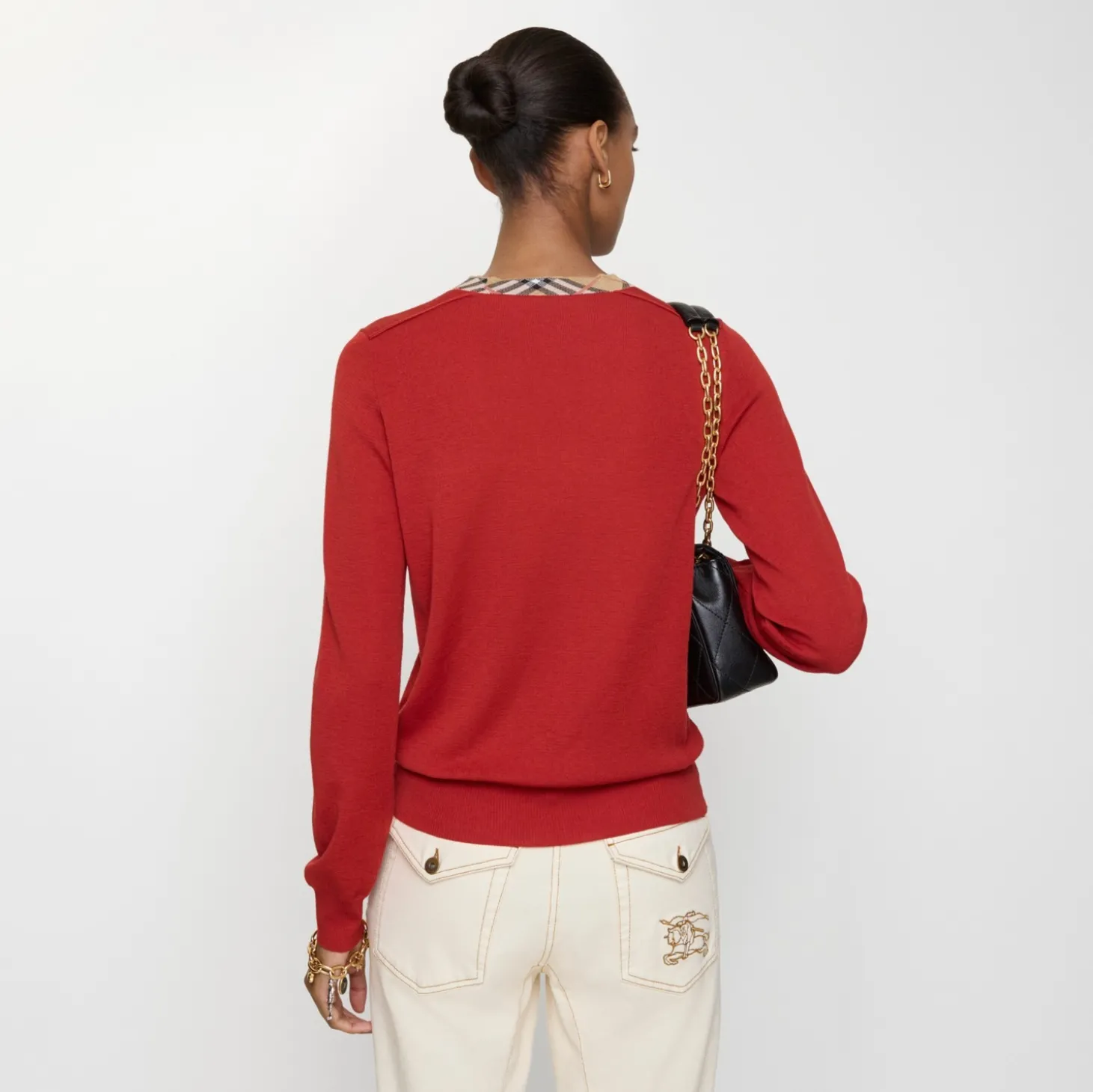 Check Trim Wool Sweater