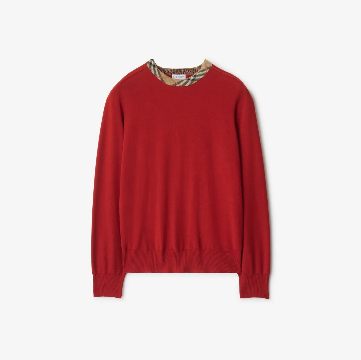 Check Trim Wool Sweater