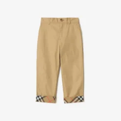 Check Turn-up Cotton Trousers