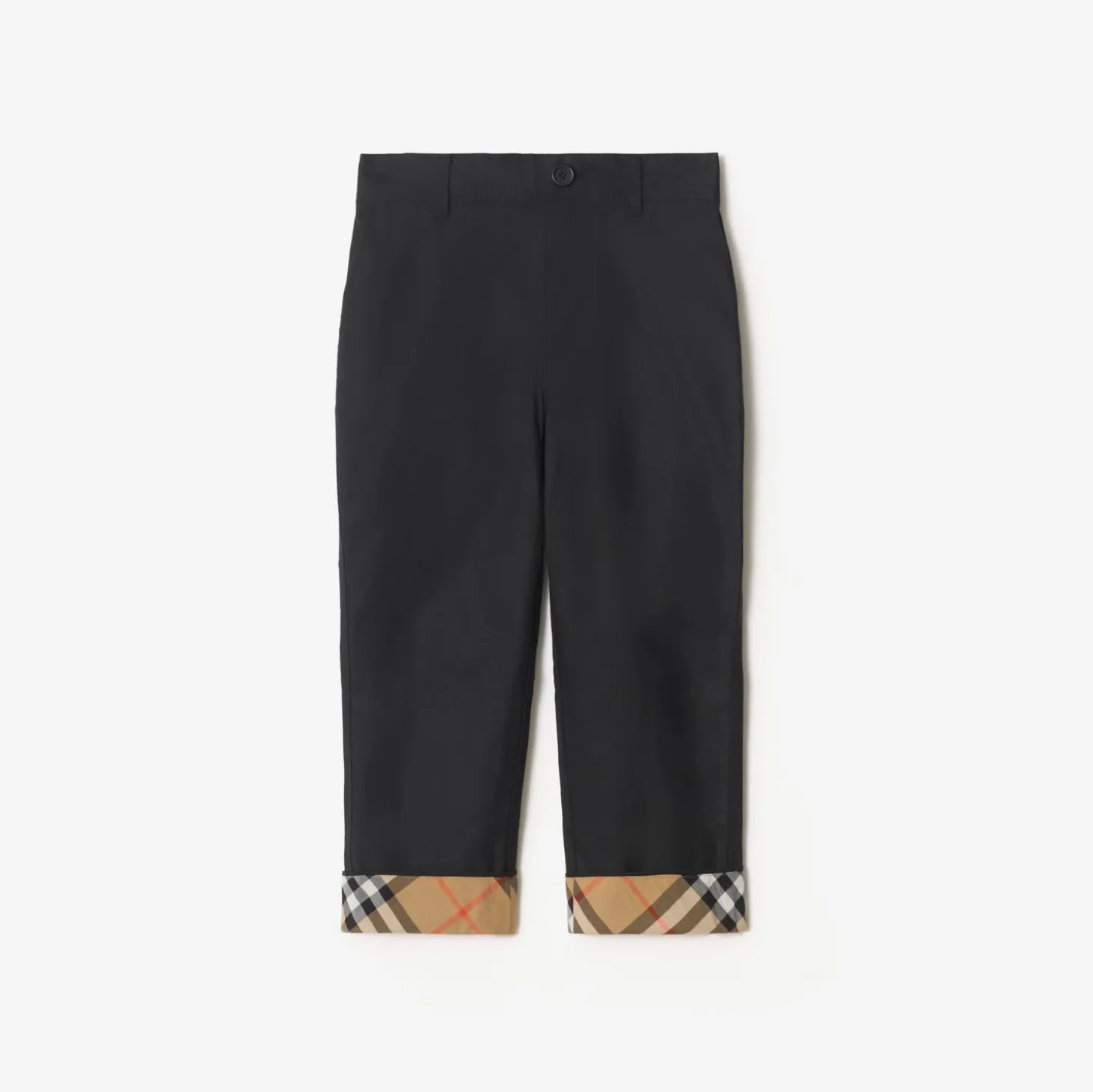 Check Turn-up Cotton Trousers