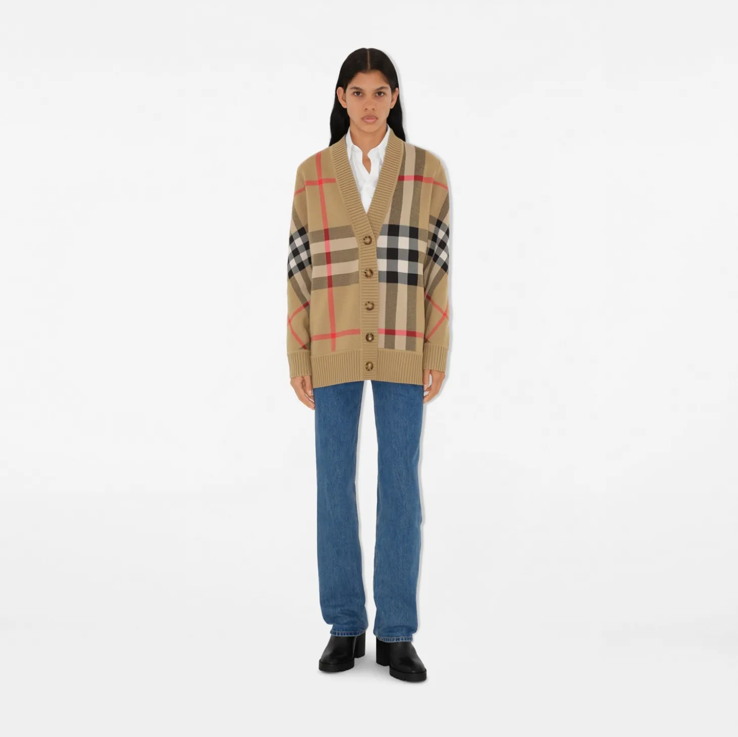 Check Wool Blend Cardigan