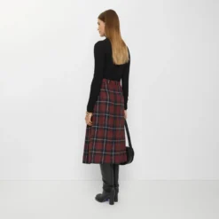 Check Wool Blend Midi Kilt