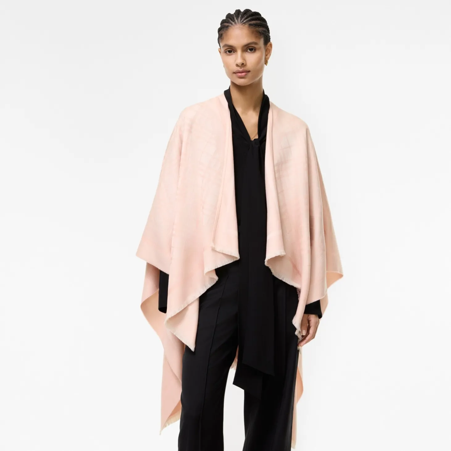 Check Wool Cashmere Cape
