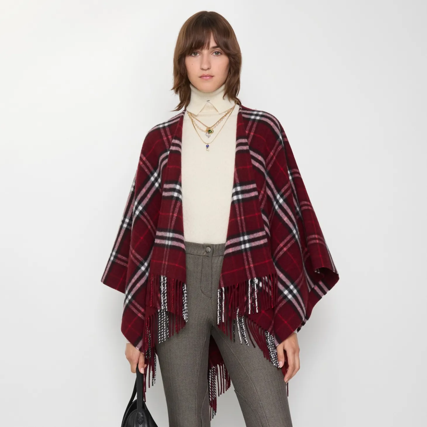 Check Wool Cashmere Cape