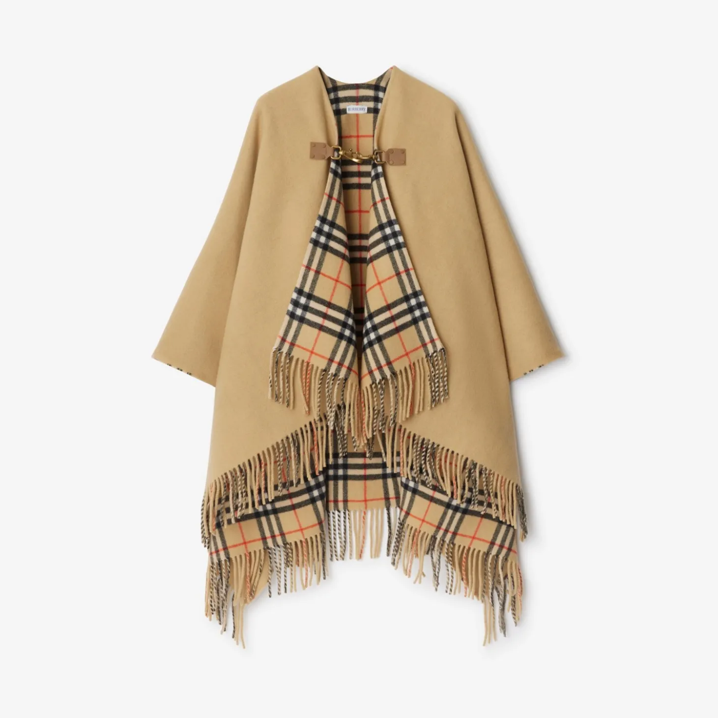 Check Wool Clip Cape