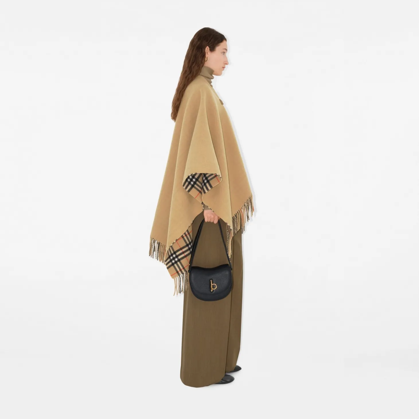 Check Wool Clip Cape