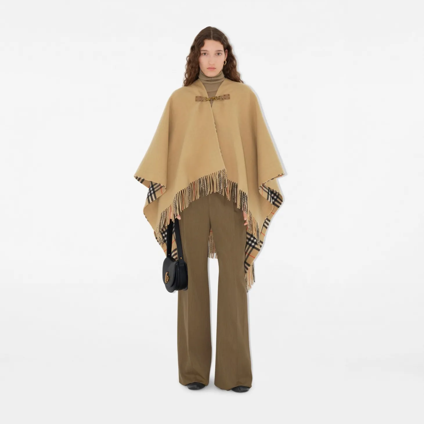 Check Wool Clip Cape
