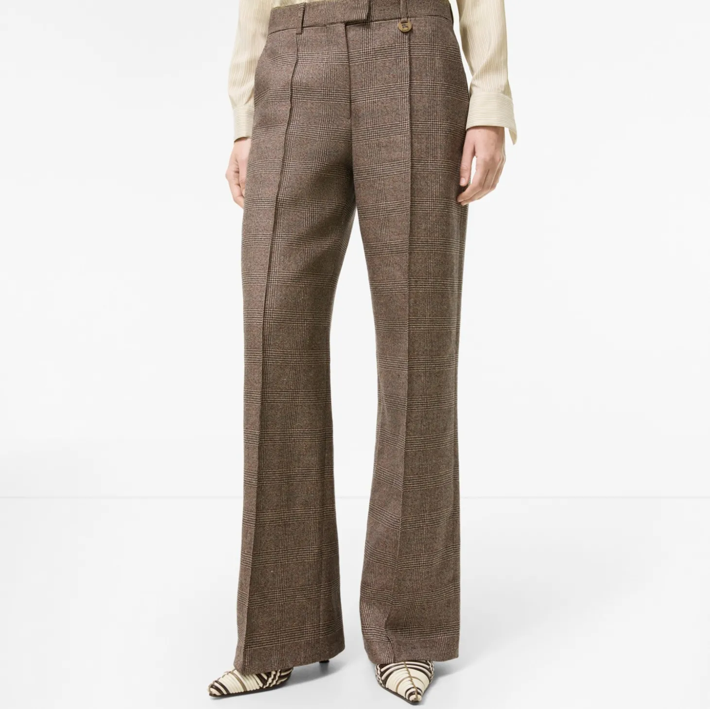 Check Wool Linen Blend Tailored Trousers