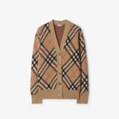 Check Wool Mohair Blend Cardigan