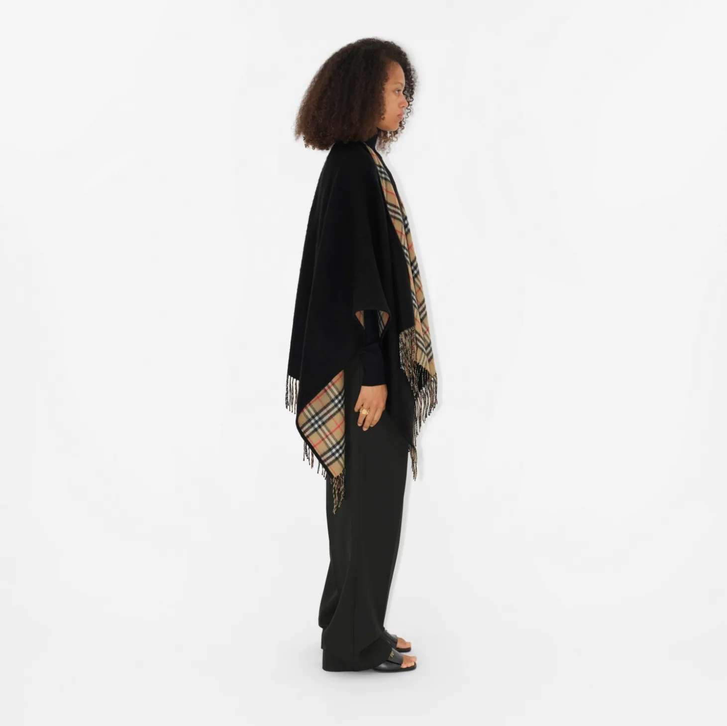 Check Wool Reversible Cape