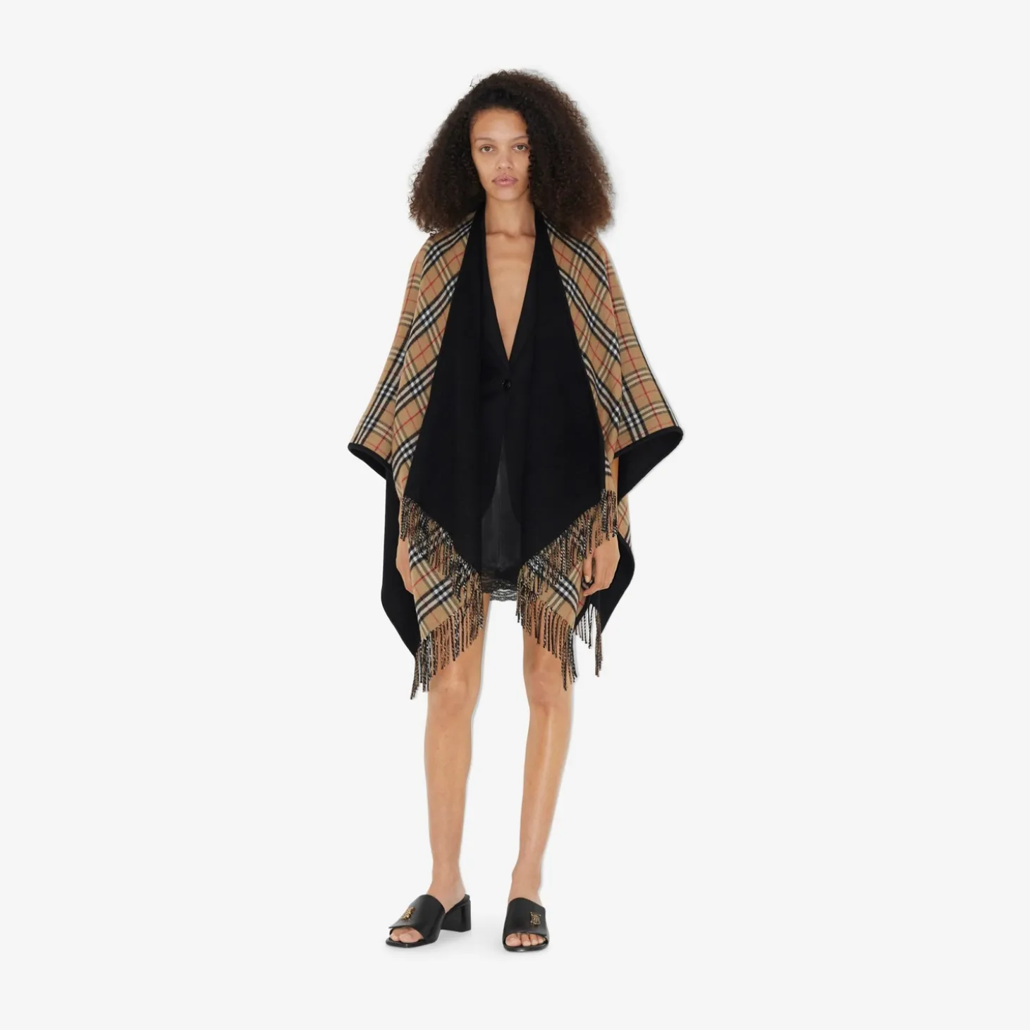 Check Wool Reversible Cape