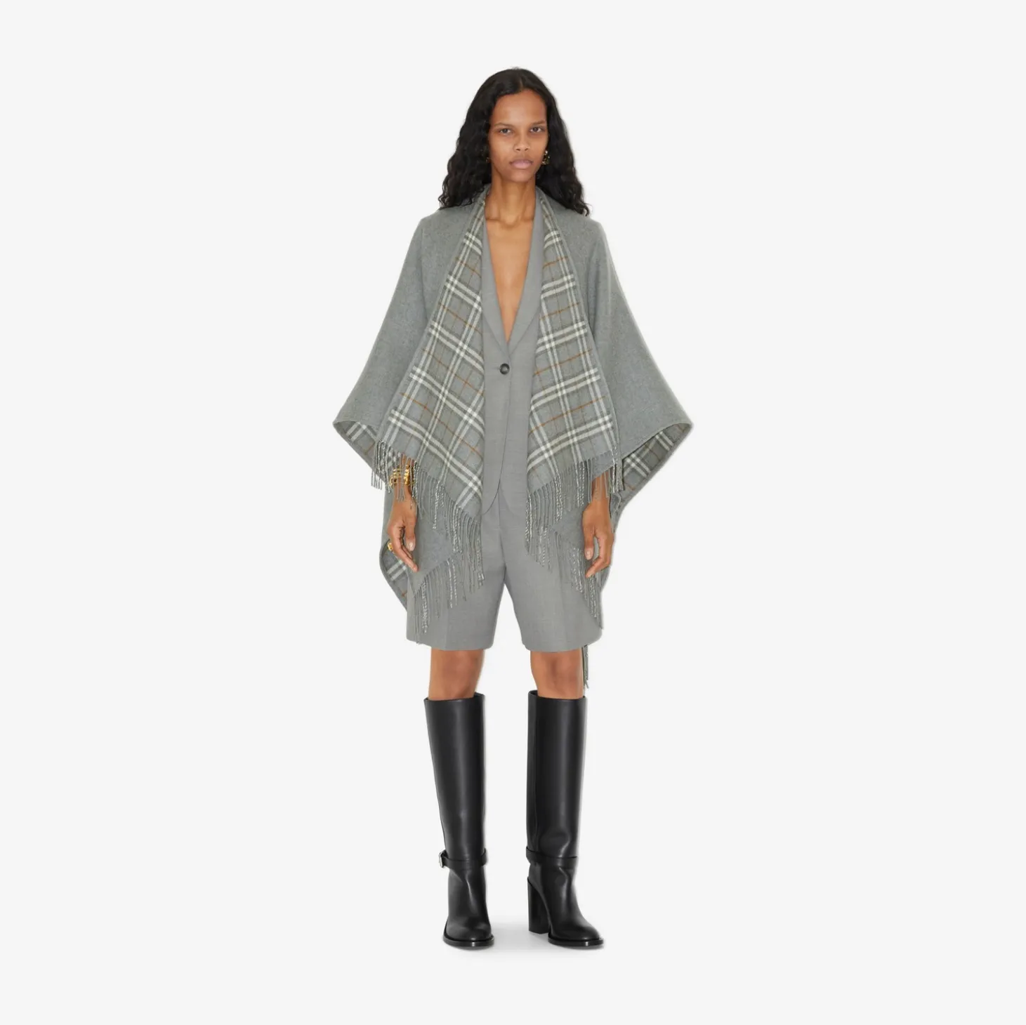 Check Wool Reversible Cape