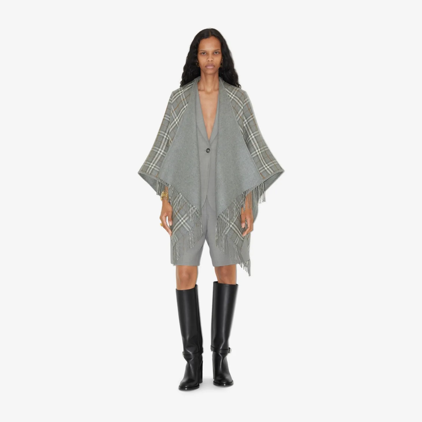 Check Wool Reversible Cape