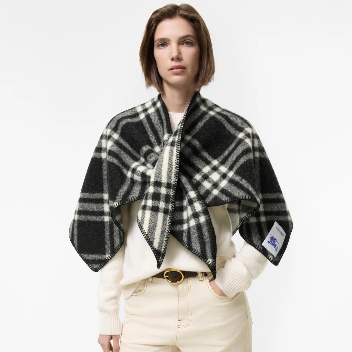Check Wool Scarf Capelet