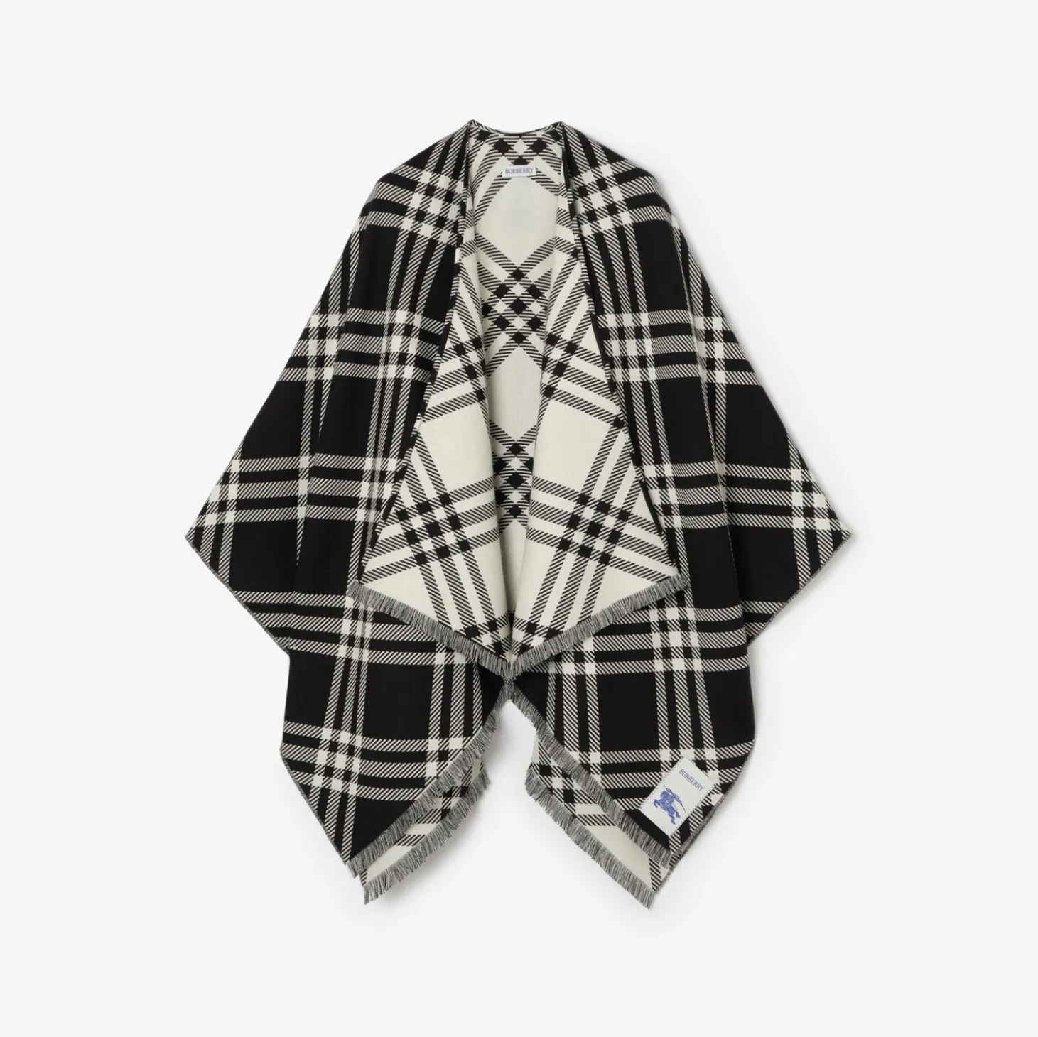 Check Wool Silk Cashmere Cape